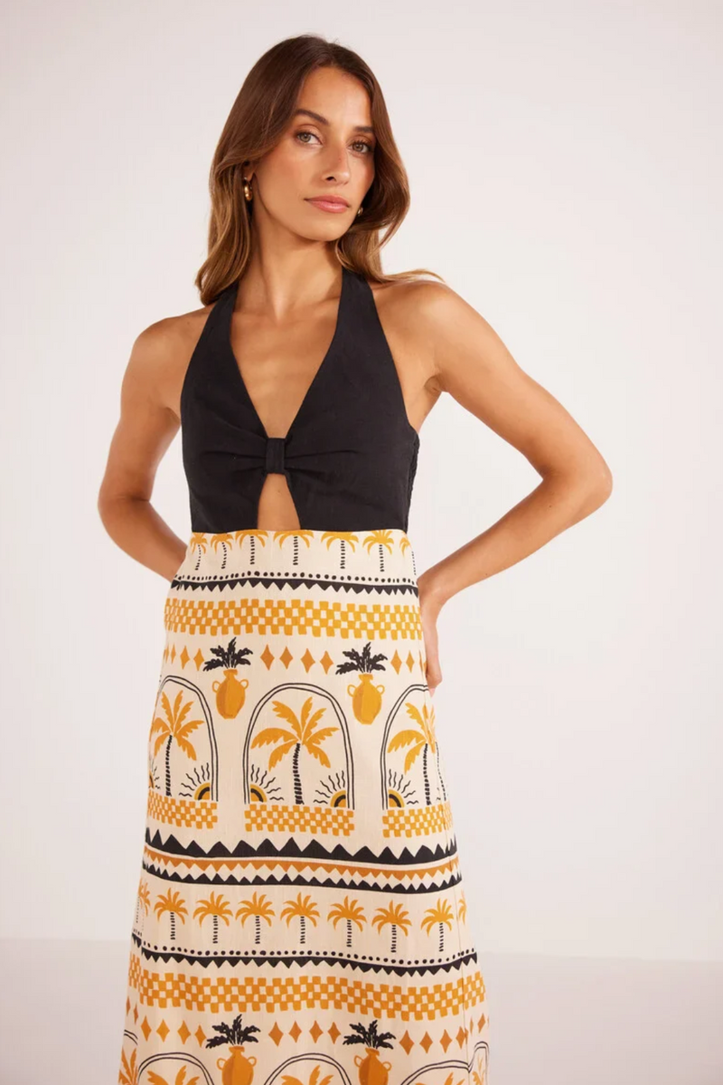 Hestia Halter Neck Midi Dress • Ivory/Gold S / Ivory/Gold Hestia Halter Neck Midi Dress • Ivory/Gold S / Ivory/Gold
