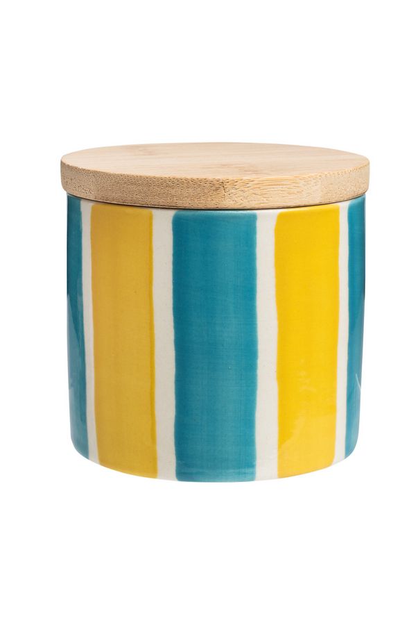Turquoise/Yellow Stripe Storage Canister