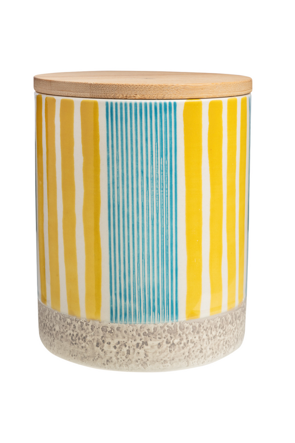 Turquoise/Yellow Stripe Storage Cansiter