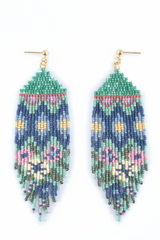 Galactic Dream Beaded Handwoven Huipil Fringe Earrings