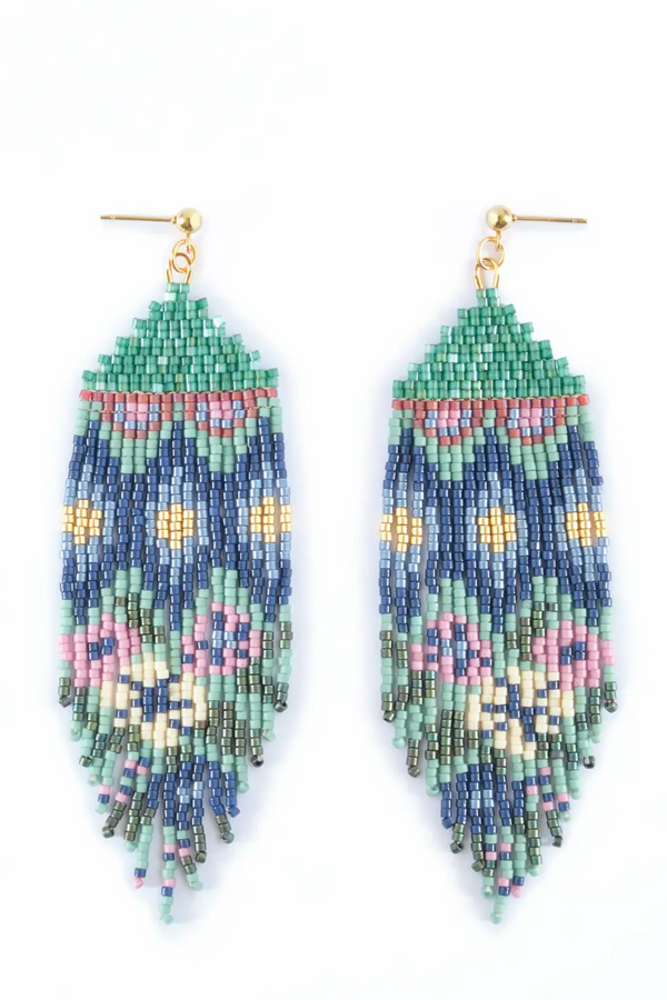 Galactic Dream Beaded Handwoven Huipil Fringe Earrings