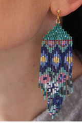 Galactic Dream Beaded Handwoven Huipil Fringe Earrings