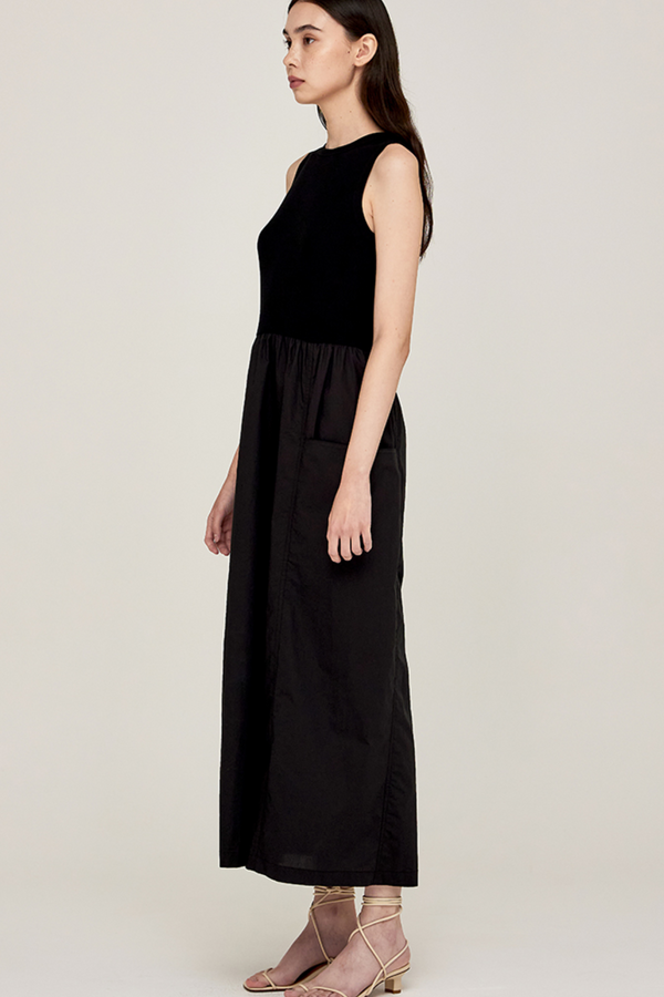 Black Jersey Mix Sleeveless Maxi Dress