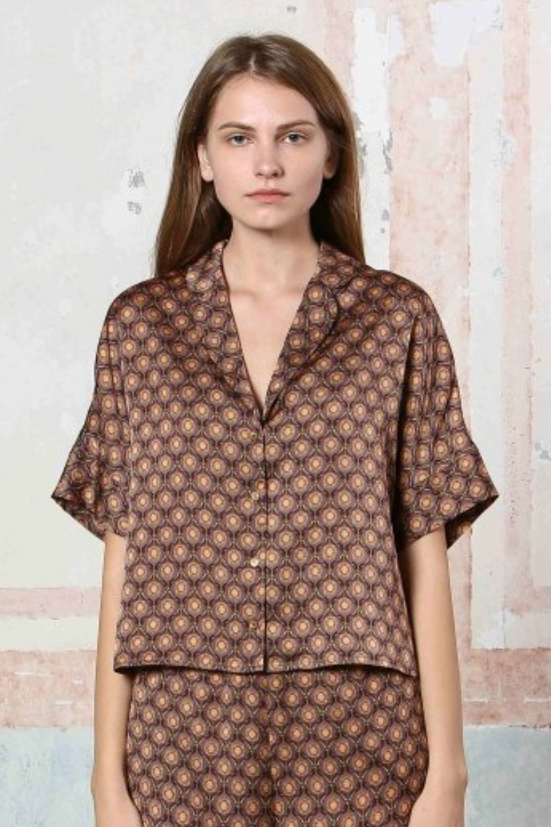 Purple/Beige Print Top