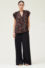 Black Floral Print Short Sleeve Top