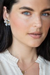 Warm Gray/Gold Sparkle & Shone Large Enamel Flower Earrings