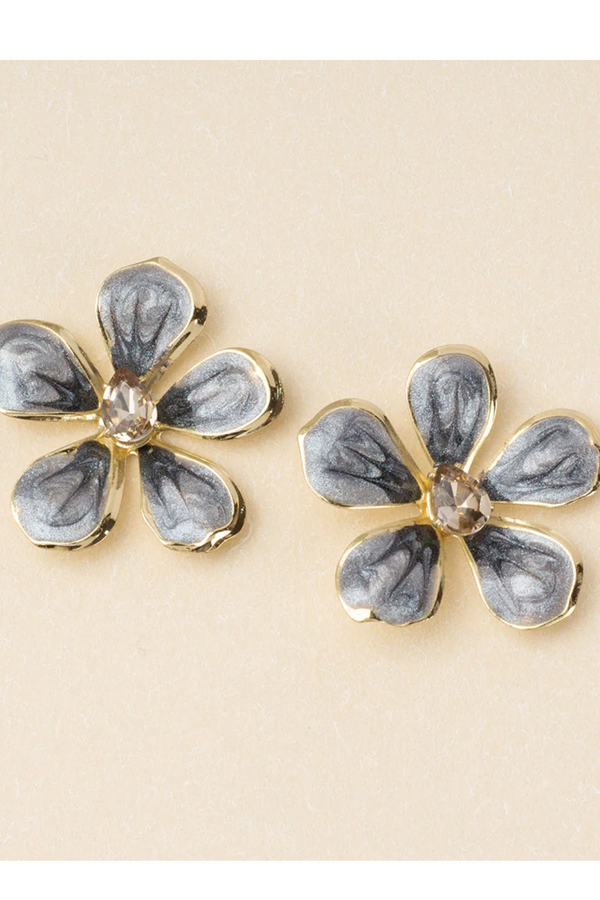 Warm Gray/Gold Sparkle & Shone Large Enamel Flower Earrings