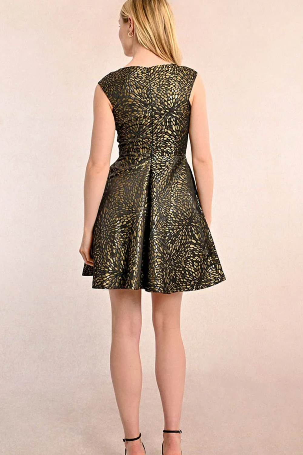 Black Print Jacquard Mini Dress – April Blooms - Main Image