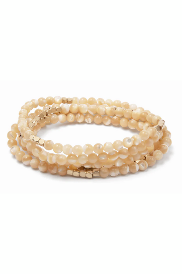 Mother Of Pearl/Gold - Stone of Prosperity Stone Wrap Bracelet/Necklace