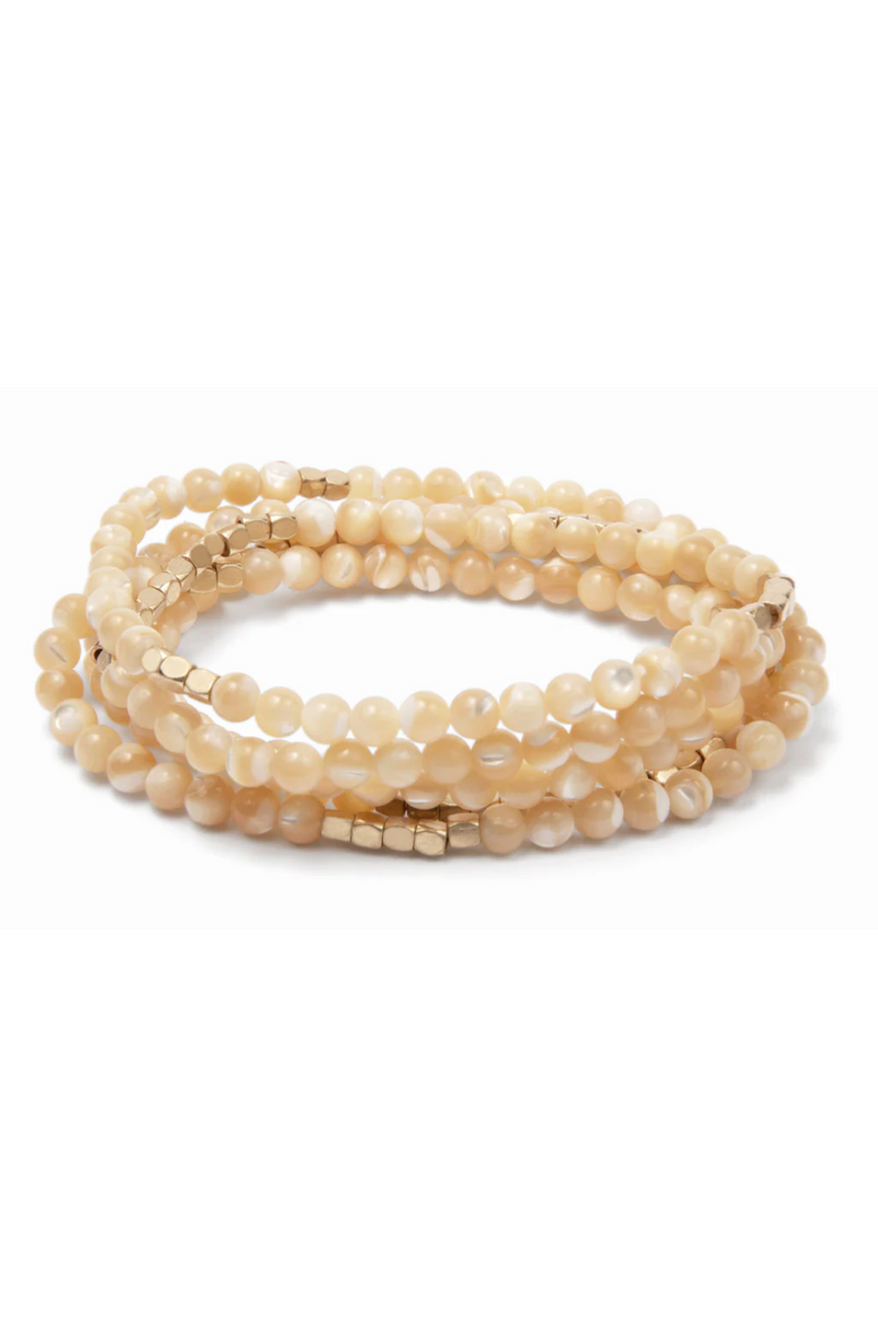 Mother Of Pearl/Gold - Stone of Prosperity Stone Wrap Bracelet/Necklace