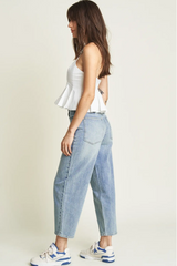 Harlow High Rise Barrel Jean, Light Indigo Worn