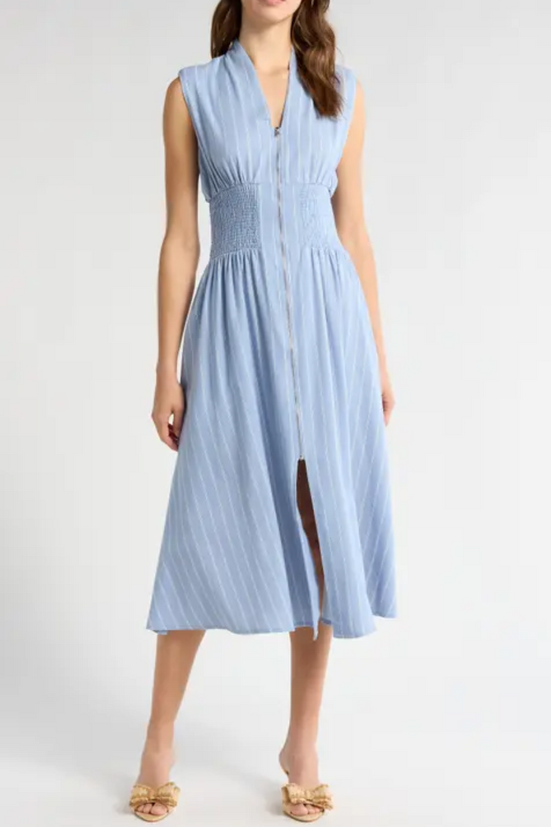 ZOE AND CLAIRE Stripe Smocked Waist Sleeveless Maxi Dress in Blue Multi at Nordstrom, Size Small ZOE AND CLAIRE Stripe Smocked Waist Sleeveless Maxi Dress in Blue Multi at Nordstrom, Size Small