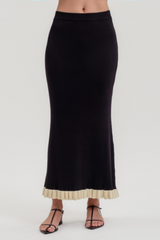 Black Knit Skirt with Ivory Hem