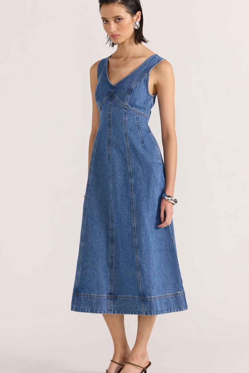 Staple The Label Alden Denim Midi Dress - Denim - Women's M Staple The Label Alden Denim Midi Dress - Denim - Women's M