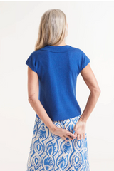 Blue V-Neck Short Sleeve Top