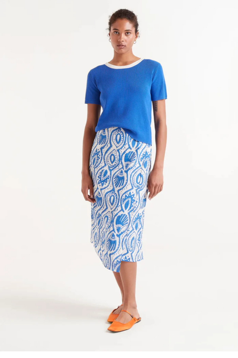 Blue Aquaria Print Midi Skirt