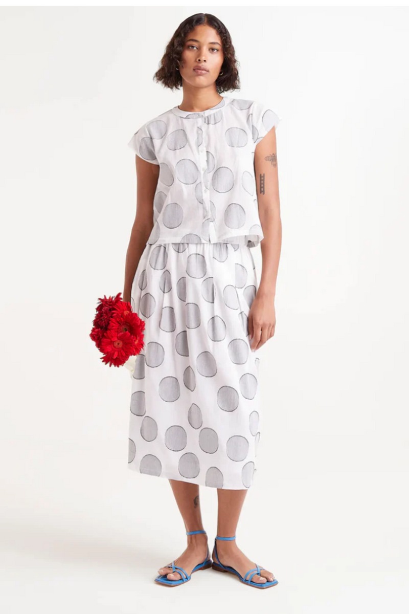White Jacquard Skirt with Grey Circles