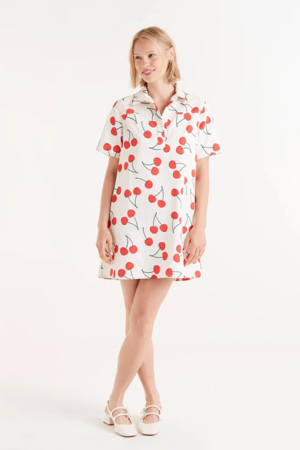Short Sleeve Cherry Print Mini Dress