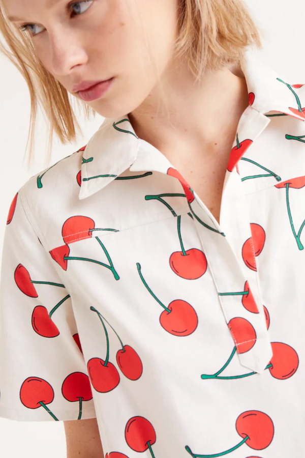 Short Sleeve Cherry Print Mini Dress