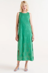 Long Dress with Green Circle Print