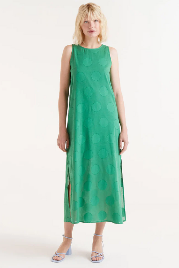 Long Dress with Green Circle Print