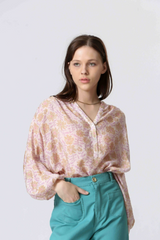 Purple Floral Print Mix Top