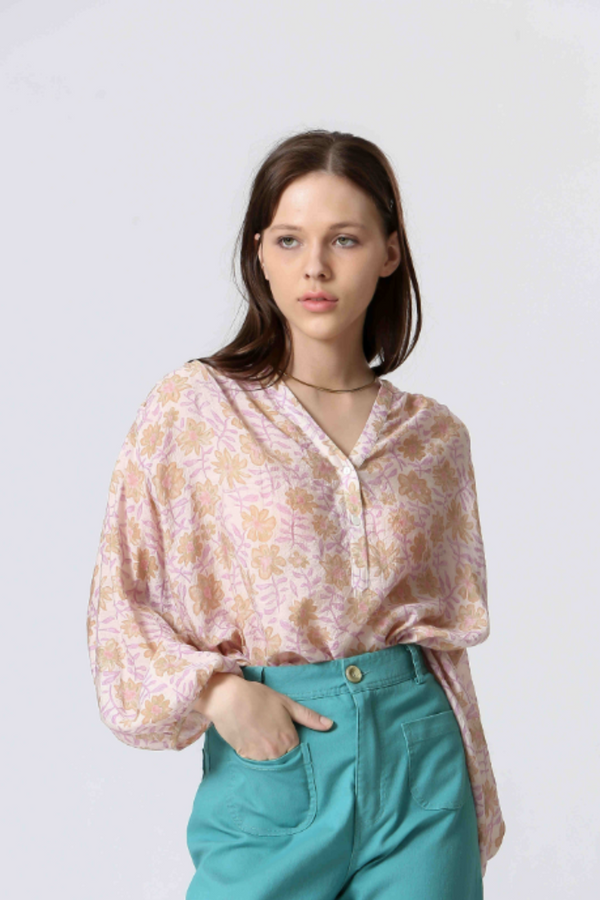 Purple Floral Print Mix Top