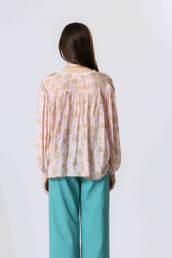 Purple Floral Print Mix Top