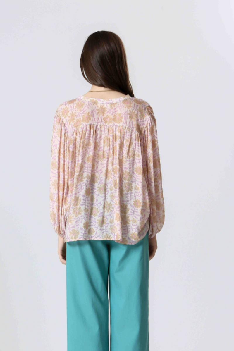 Purple Floral Print Mix Top