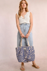 Blue Denim Maggy  Animal Print Canvas Bag