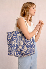 Blue Denim Maggy  Animal Print Canvas Bag