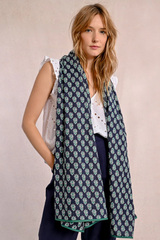 Navy Green Ethnic Print Scarf