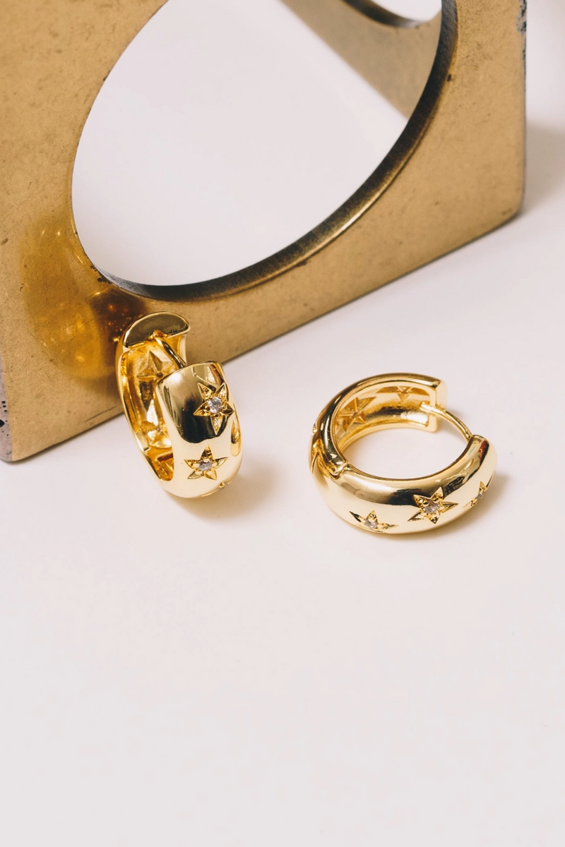 Celestial Hoop Earrings with Stars 18K Gold Plating