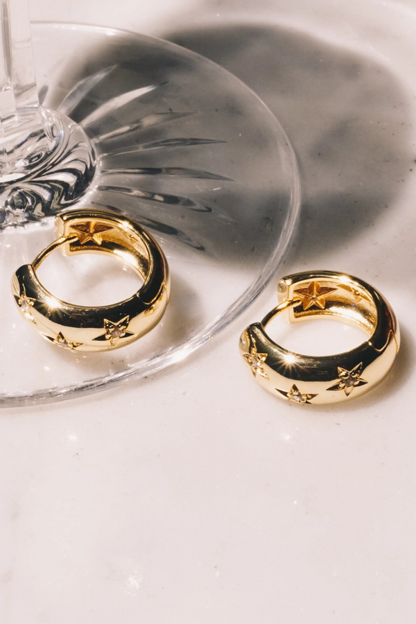 Celestial Hoop Earrings with Stars 18K Gold Plating