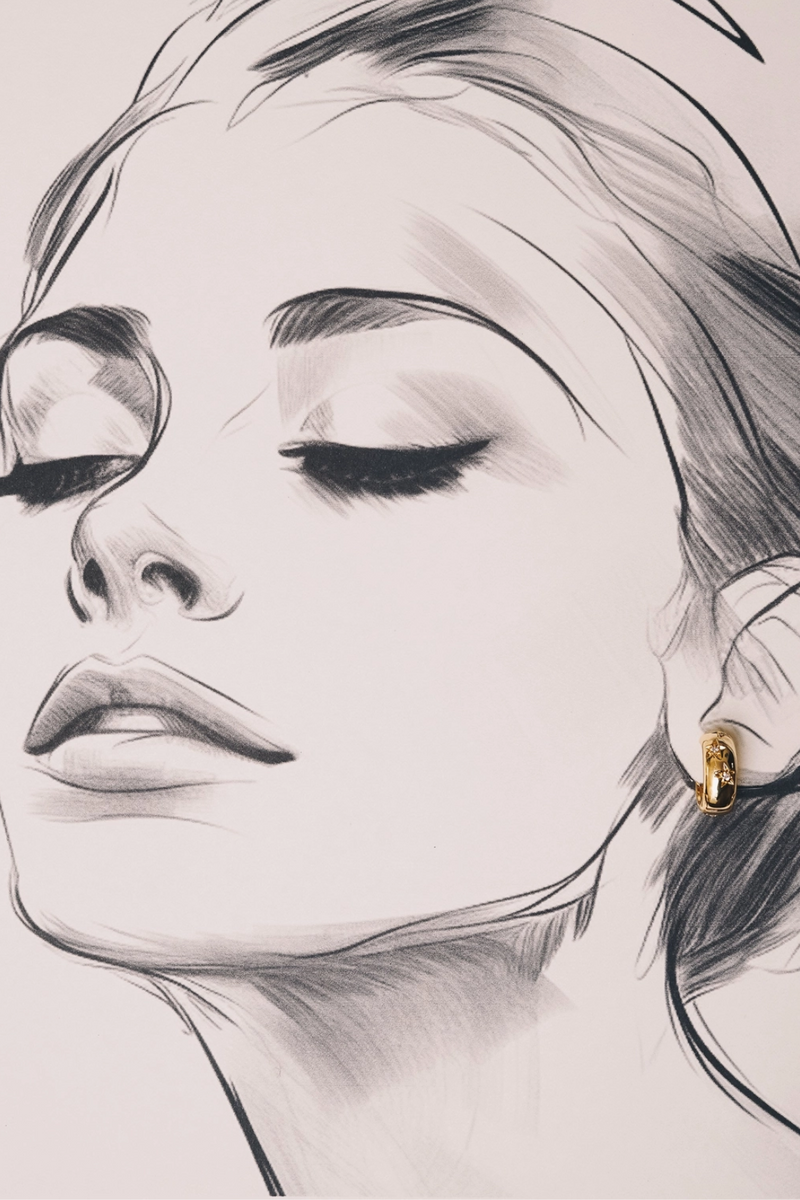 Celestial Hoop Earrings with Stars 18K Gold Plating