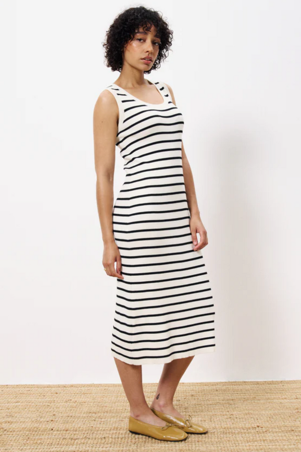Cream with Black Stripes Nacera Sleeveless Knit Dress