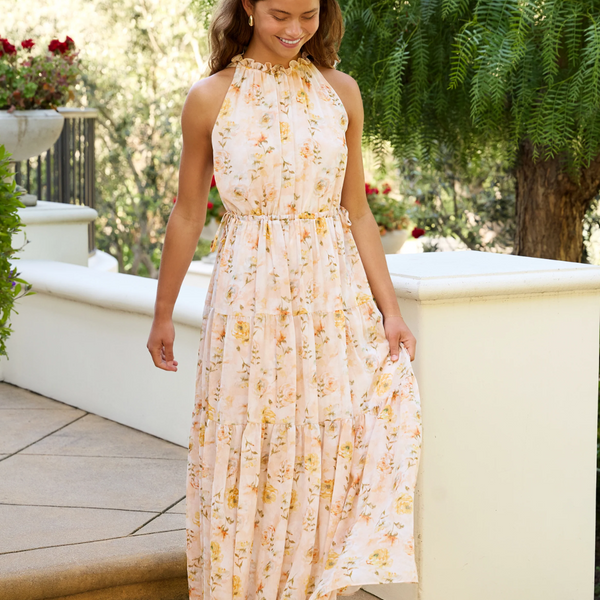 april floral organza ruffle tiered maxi dress Prescott Floral Tiered Dress