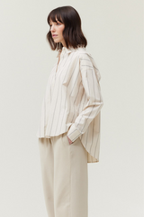 Natural Striped Oversized Fit Button Front Top