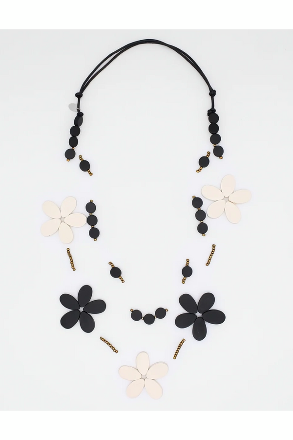 Black and White Floating Flower Necklace