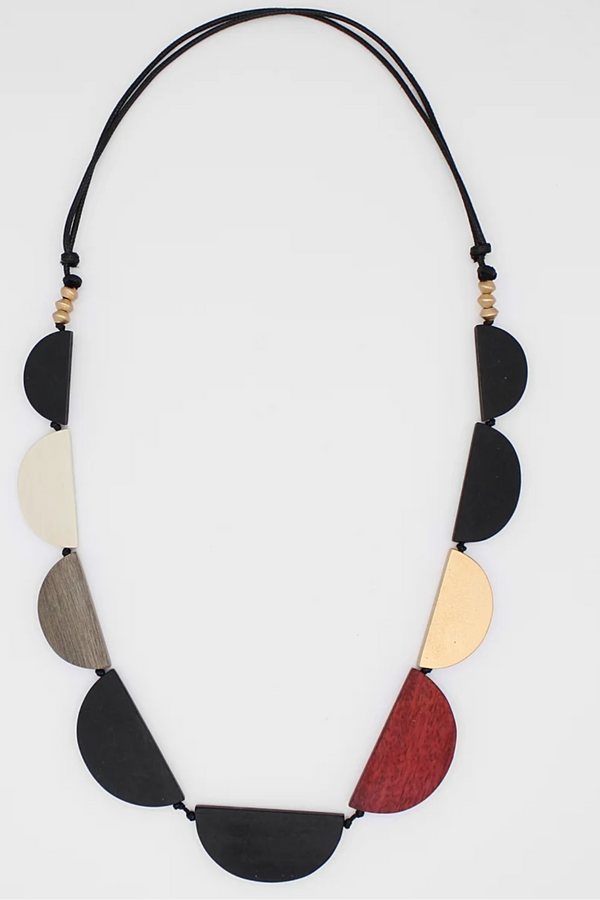 Lunar Harmony Half Moon Wood Bead Necklace