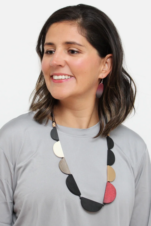 Lunar Harmony Half Moon Wood Bead Necklace