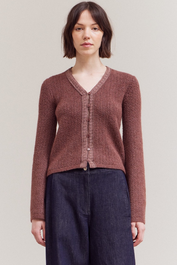 Aubergine Lace Detailed Cardigan
