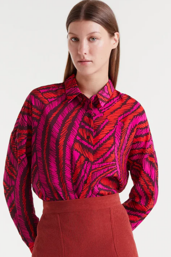 Pink, Red, Black Fedora Print Top