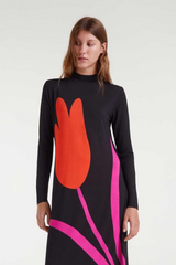 Tulip Print Black Dress