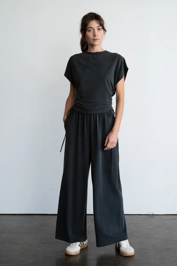 Charcoal Side Ruching Short Sleeve Top