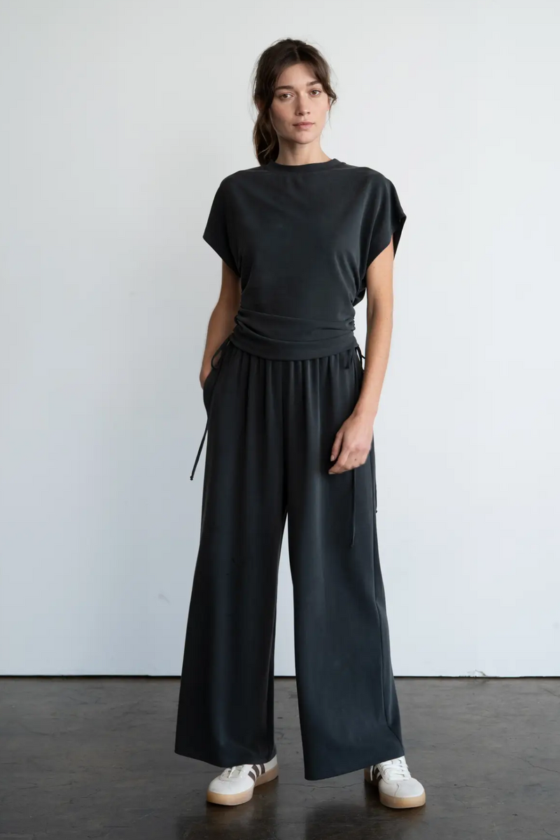 Charcoal Side Ruching Short Sleeve Top