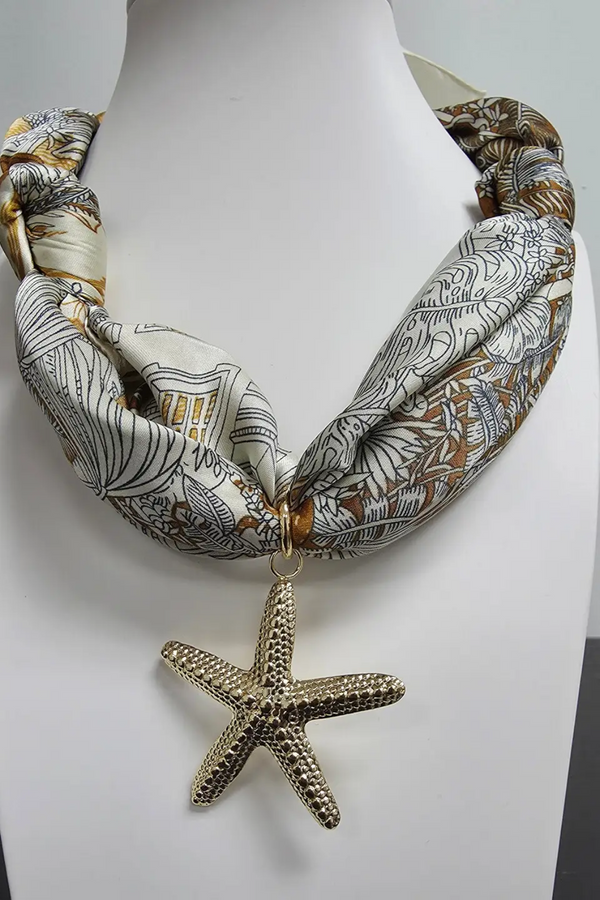 Design Scarf Necklace with Starfish Charm