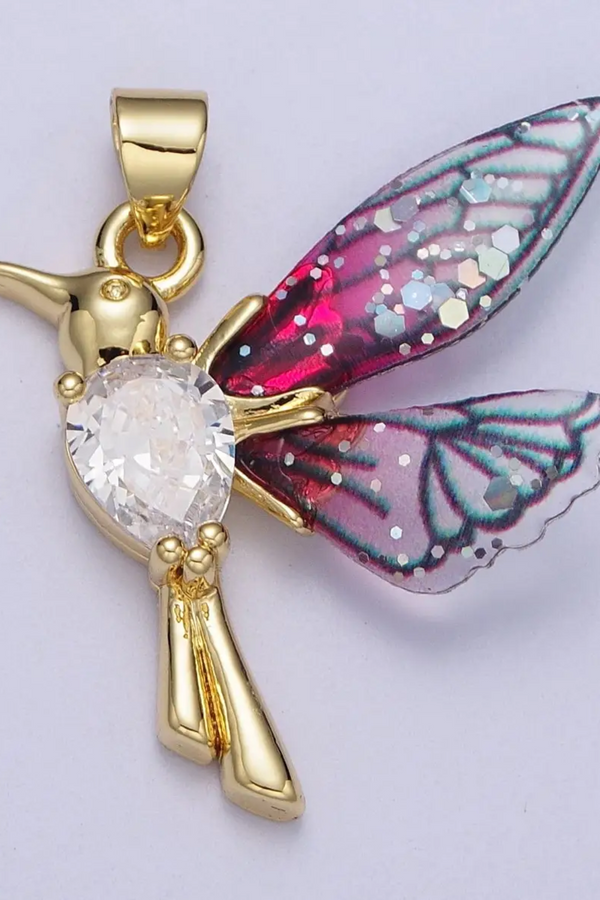 Classic Cubic Zirconia Bird Animal Charm on Gold Plate Necklace