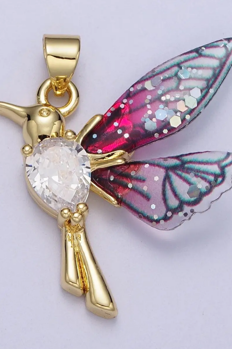 Classic Cubic Zirconia Bird Animal Charm on Gold Plate Necklace