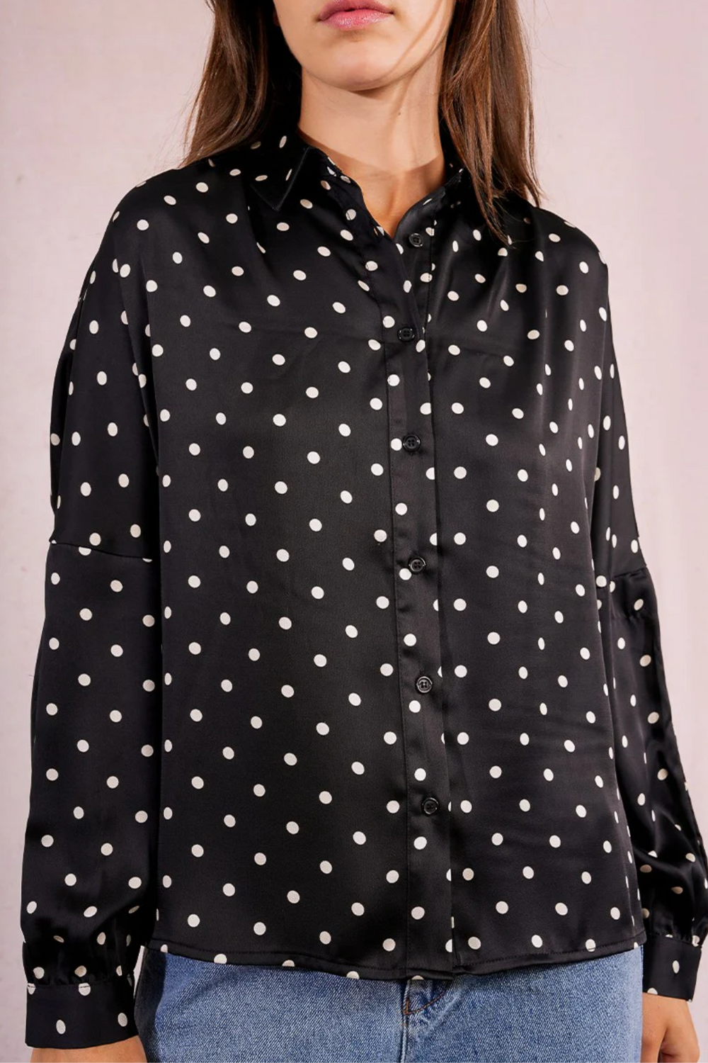 Black and White Long Sleeve Polka Dot Top – April Blooms